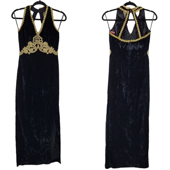 Vtg 80's Womens Jessica McClintock Gown Velvet Strappy Front Slit Evil Queen S - Picture 1 of 11